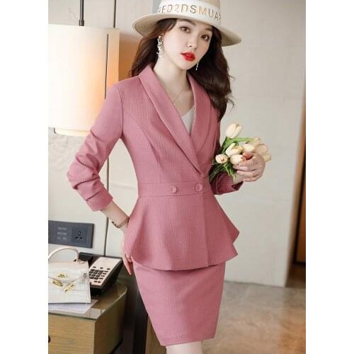 Fashion Women Skirt Suits Pink Blazer and Jacket Sets Office Ladies Work Business Beautician Uniform