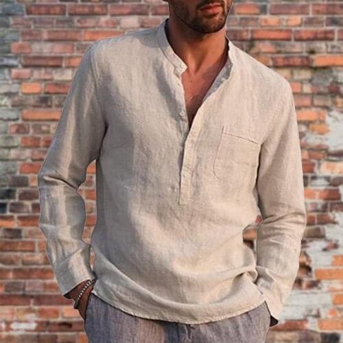 Mens Casual Blouse Cotton Linen Shirt Loose Tops Short Sleeve Tee Shirt Spring Autumn Summer Casual Handsome Men Shirt