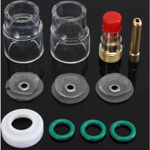 11PCS TIG Welding Torch Accessories Kit Tools TIG Welding Torch Stubby Gas Lens For WP17 WP18 WP26 12 Pyrex Cup 2.4mm Collet Kit