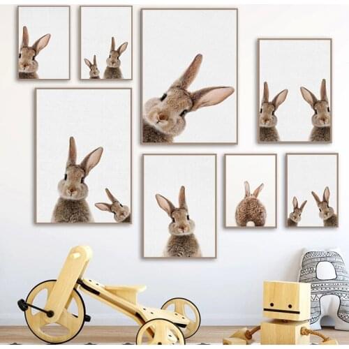 Bunny Rabbit Tail Wall Art Nordic Poster Woodland Animal Canvas Painting Baby Nursery Minimalist Picture Kids Baby Room Decor