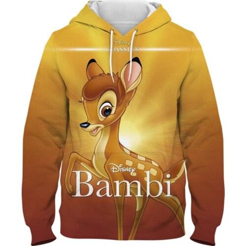 Disney New Streetwear Men Women Children Casual Sweatshirts Bambi 3D Print Boy Girl Kids Anime Hoodies Pullover Long Sleeve Tops