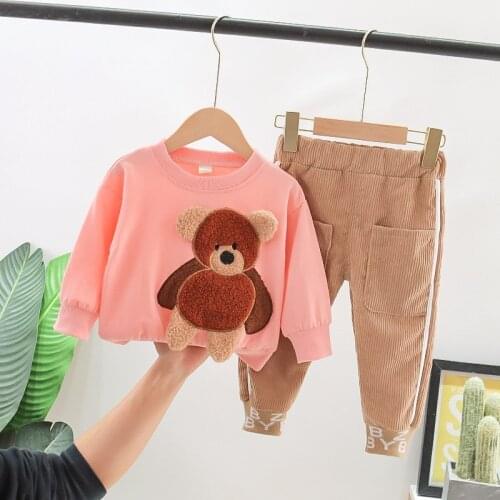 Autumn Children Girls Clothing Set Cartoon Bear Pullover Sweater + Pants 2 Pcs Suit Fashion Toddler Kids Clothes Sport Outfits