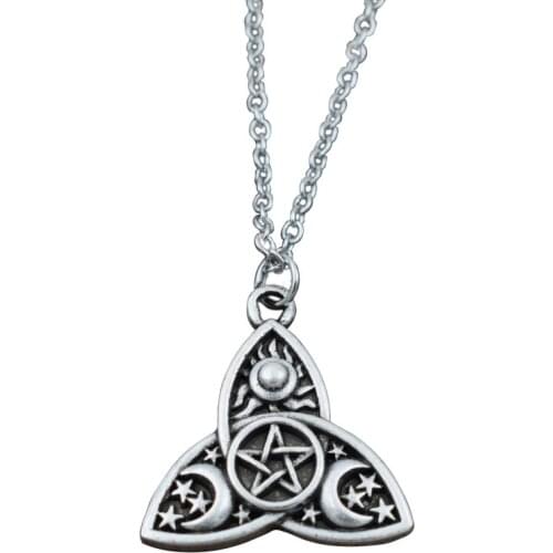 Triple Moon Goddess Triquetra Pentacle Necklace Pagan Wicca Pendant Necklace