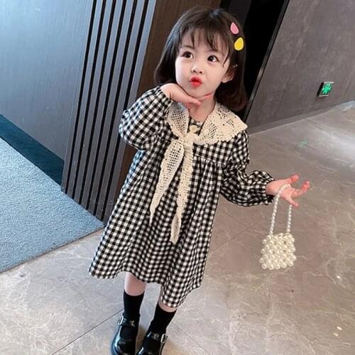 Baby Girls Dresses Spring Kids Long Lantern Sleeve Dress Cute Plaid A-line Dress Princess Dresses for Girls Children Clothing