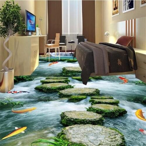 Papel de parede Custom floor painting 3d floor tile painting slate path toilet bathroom 3D living room bedroom mall floor mural