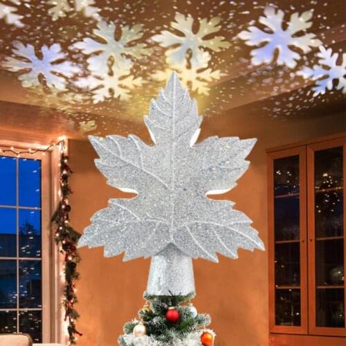 Hollow 3D Glitter Lighted Star Christmas Tree Toppers With Built-in Rotating LED Snowflake Projector Lights Xmas New Year Decor
