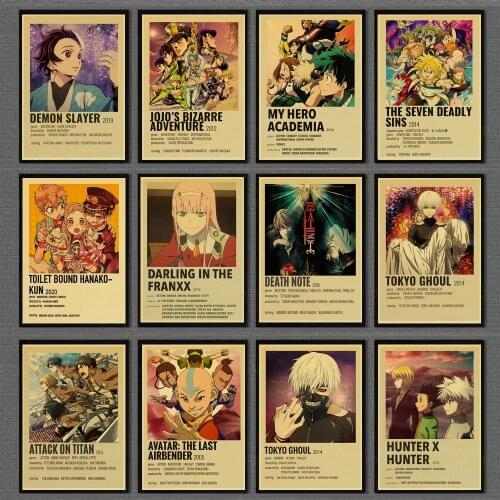 Anime Collection JoJos Bizarre Adventure/Attack on Titan/Tokyo Ghoul Retro Posters Painting Kraft Paper Prints Home Room Decor