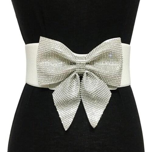 High quality casual Crystal Rhinestone bow-knot belts for women Bride Wedding Party elastic wide Bridal Dress Belt accessories