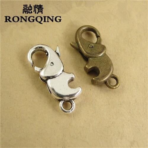 RONGQING 40pcs/lot Animal Elephant Decorative Pattern Jewelry Findings 12*23MM Lobster Clasps Hooks For Necklace Bracelet DIY