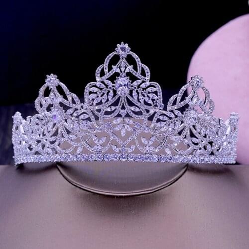 Luxury Big Tiaras and Crown Handmade AAA Cubic Zirconia Tiaras Women Bridal Hair Accessories Wholesale Price H-034