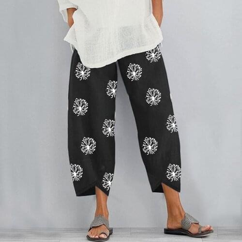 Vintage Dandelion Printed Pants Womens Loose Elastic Waist Pocket Pant Woman Clothes Female Plus Size Oversize Bottom