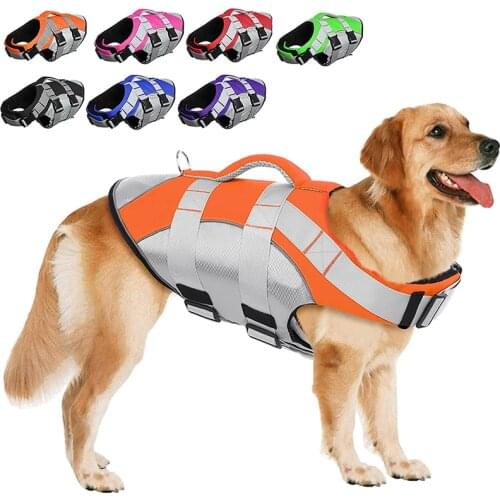Summer Pet Dog Float Coat with Reflective Strips and Rescue Handle,Adjustable Ripstop Pet Life Vest for Small,Medium, Large Dogs