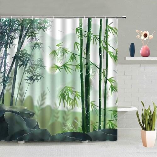 Cartoon Panda Shower Curtain Green Bamboo Forest Grassland Child Bathroom Waterproof Set Wall Hanging Curtains Home Decor