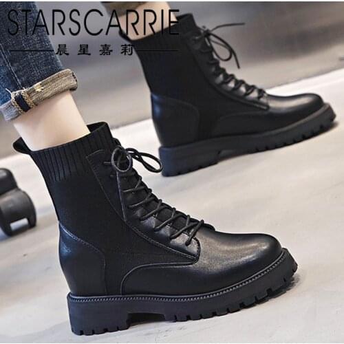 Genuine leather womens shoes for fall/winter 2021 thick-soled riding boots, height-enhancing ankle boots, mid-tube boots