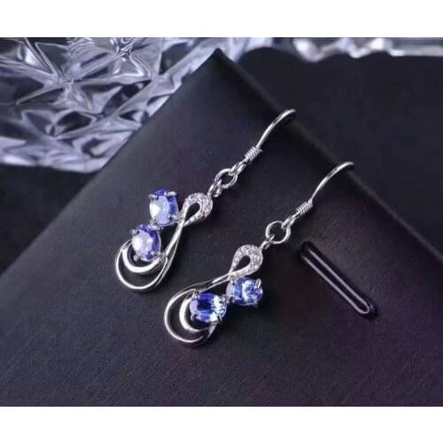 Natural blue tanzanite drop earrings s925 silver Natural gemstone earring for women trendy Elegant fine drop earrings party