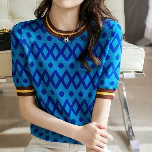 Summer Pull Vintage Knitted Sweaters Pullovers Women Korean Style Short Sleeve Casual O-Neck Sweater Female Jumpers Loose Tops