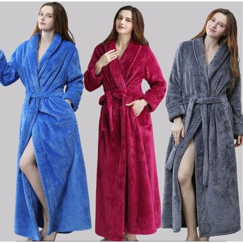 2018 Womens Winter Extra Long Plus Size Flannel Coral Fleece Warm Bathrobe Women Kimono Bath Robe Bridesmaid Sexy Dressing Gown