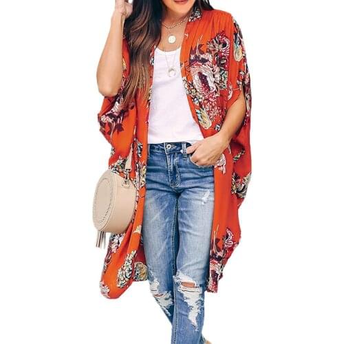 Olive Green/Navy Blue Gorgeous Peony Floral Kimono For Women Beach Bohemian Cover Up Swimwear Loose Open Front Tops One Size