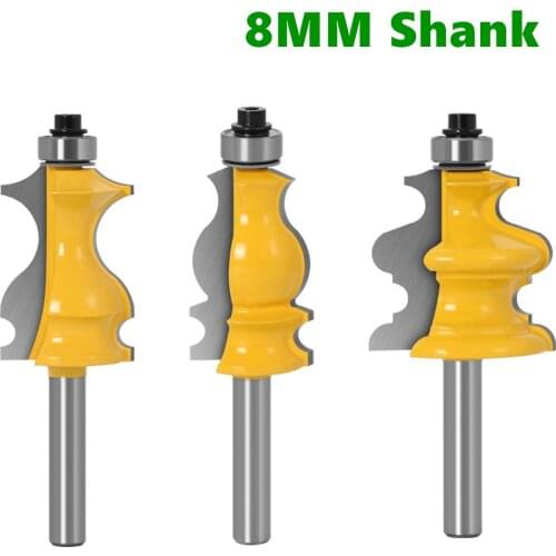 3pc 8MM Shank Handrail Architectural Moulding Router Bit Woodworking Milling Cutter for Wood Bit Face Mill Tool