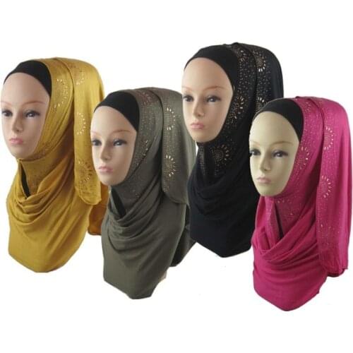 12 pieces/lot) 2016 muslim jersey rhinestones hijab islamic shawl scarf JLS125