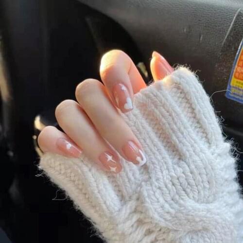 24pcs Lavender Nails Patch Glue Type Long Paragraph Removable Fashion Manicure Patch False Nails Patch Full Nail Tips Nail Art