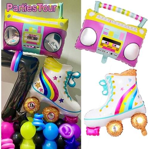 4Pcs Roller Skate And Radio Balloons Inflatable Radio Boombox for 90s Parties Decor Hip Hop Theme Birthday Party Decorations