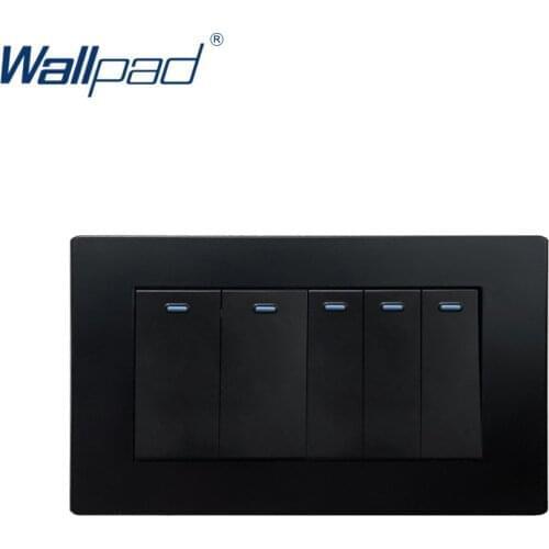 5 Gang 2 Way Wallpad Luxury Wall Light Switch Rocker Switch 16A AC110~250V Black PC Panel