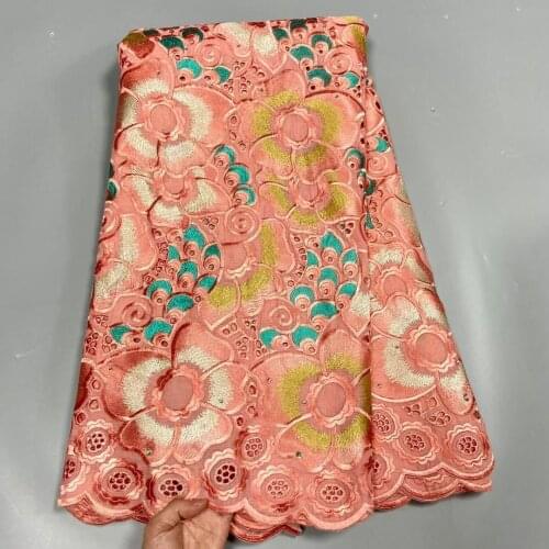 5yard Nigerian Swiss Lace Fabric 2021 Latest Heavy Beaded Embroidery African Cotton fabrics Swiss Voile Lace Popular Dubai Style