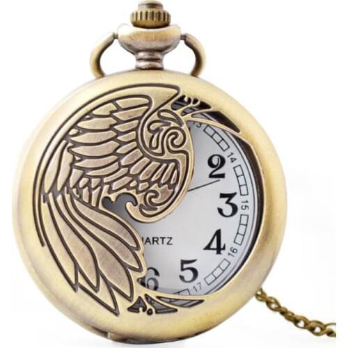50pcs/lot Antique Bronze Phoenix Quartz Pocket watch with Chain Necklace Pendant Steampunk Watches Wholesale