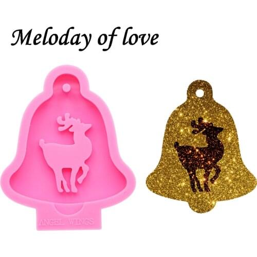 Shiny Bell shape christmas tree/deer shape molds for DIY Pendant decoration epoxy resin mold silicone rubber DY0130