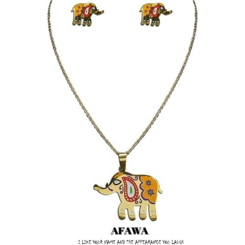 Boho Elephant Stainless Steel Enamel Necklace Earings Sets for Women Gold Color Set Jewelry conjuntos de joyeria S9512S01