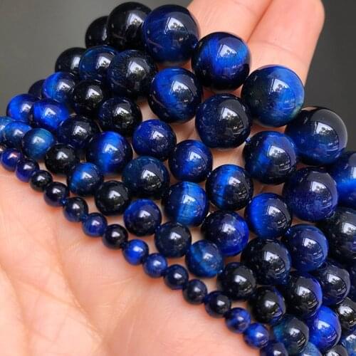 Natural Stone Blue Tiger Eye Beads Round Loose Spacer Beads For Jewelry Making DIY Chram Bracelet 15"Inches 4/6/8/10/12mm