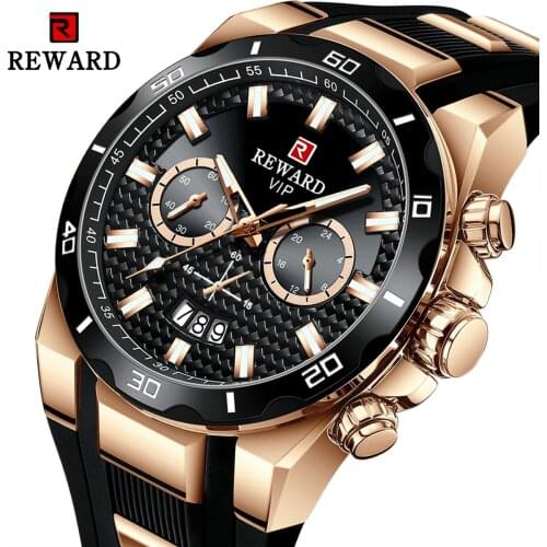 REWARD New Mens Quartz Watches Luminous Hands Sportz Wristwatch Male Chronograph Stainless Steel Strap Waterproof Watch Clock