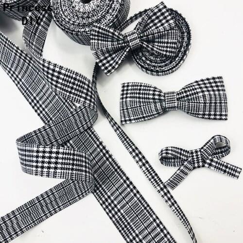 5Meter 10 25 40mm Woven Cotton Houndstooth Black Plaid Ribbon 3/8" 1" 1.5 Layering Tape DIY Hair Bow Tie Accessories Material