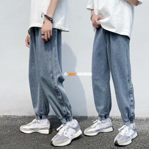 Hong Kong style jeans mens tide brand summer thin section 2021 new loose straight leg spring and autumn casual Harlan pants