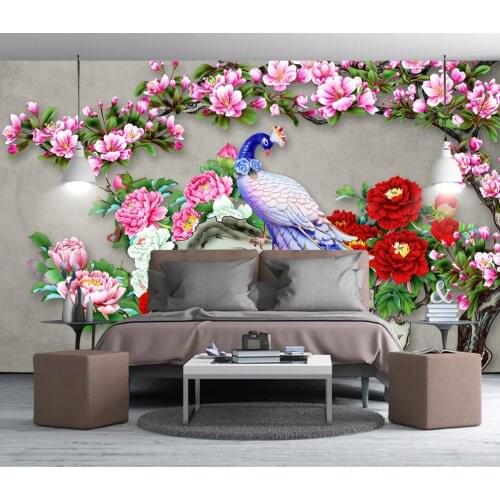 CJSIR Custom Photo Wallpapers for Living Room Bedroom Embossed Peacock Magnolia Flower Mural 3D Wall Paper Home Decoration