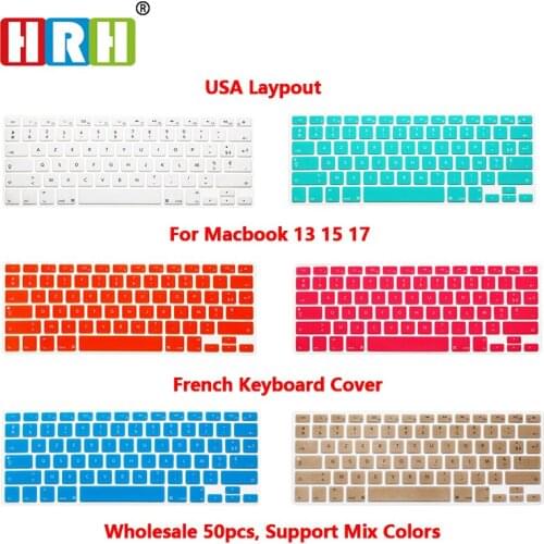 HRH 50pcs AZERTY French USA Silicone Keyboard Cover Skin Protector for MacBook Pro Air 1315 17 Air 13 Retina Display Before 2016