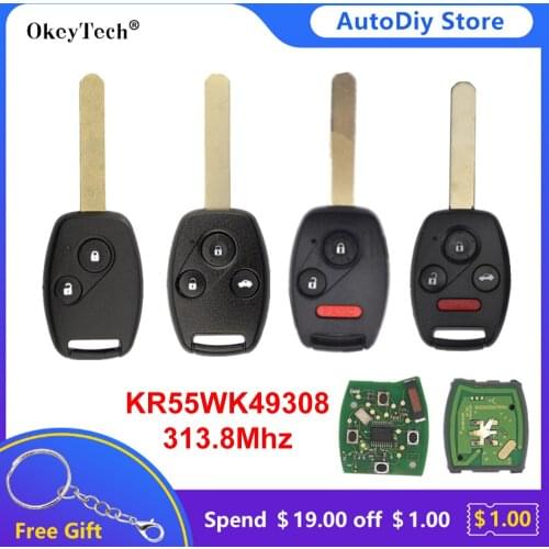 OkeyTech 2/3/4 Button Car Remote Control Key For Honda Accord 2008-2012 313.8Mhz ID46 Chip PCF7961 KR55WK49308 Keyless Entry Fob