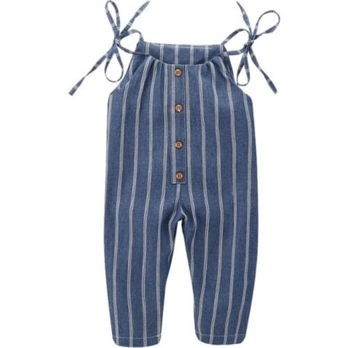 Baby Clothes Girl Summer Strap Rompers Stripes Print Toddler Long Jumpsuits Navy Blue Infant Kids Sleeveless Overalls New