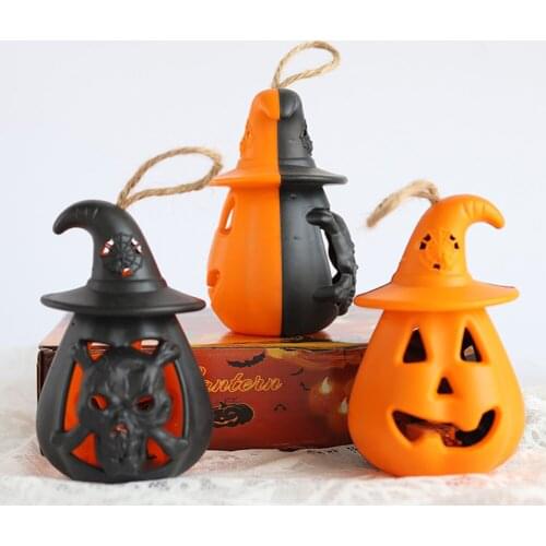 12pcs Resin Halloween Pumpkin and Skull 2in1 Mini Hanging Lantern Horror Decor Skull Candle Lamp Living Room Festival Decoration
