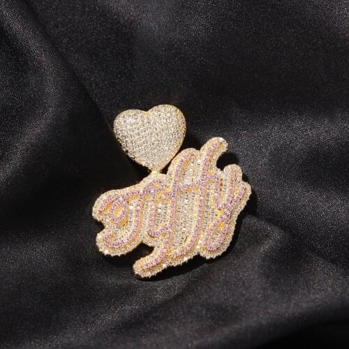 TBTK Custom Name Necklace Bubble Letter With Lovely Heart Clasp Iced Out White Pink CZ Pendant Tennis Chain Hiphop Jewelry