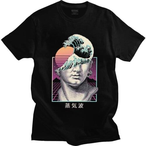 Vintage Vaporwave T Shirt Men Cotton Synthwave Aesthetic Wave T-shirt Japan Harajuku Tee Short Sleeve Streetwear Tshirt Clothing