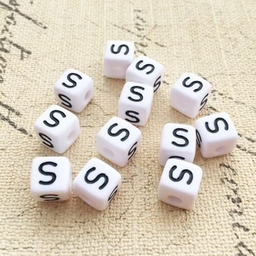 Single English Initial S Letter Beads Cube 10*10MM Square Acrylic Plastic Alphabet Jewelry Beads for DIY Knit Bracelet Keychain