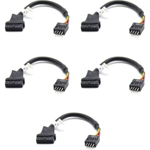5PCS USB 3.0 20 Pin Motherboard Header To Usb 2.0 9 Pin Adapter Converter Cable Male Female for Computer PC Adapter Cord