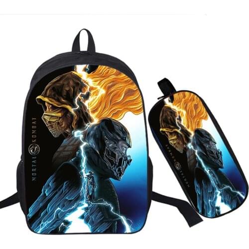 2021 Movie Mortal Kombat Backpack 2 Pcs/Set Boys Girls School Bags Teenager Travel Bagpack Zipper Rucksack Anime Bookbag Mochila