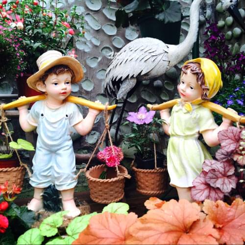 Outdoor Gardening Resin Cartoon Boy Girl Doll Character Sculpture Courtyard Villa Crafts Decoration Park Furnishing Ornament Art