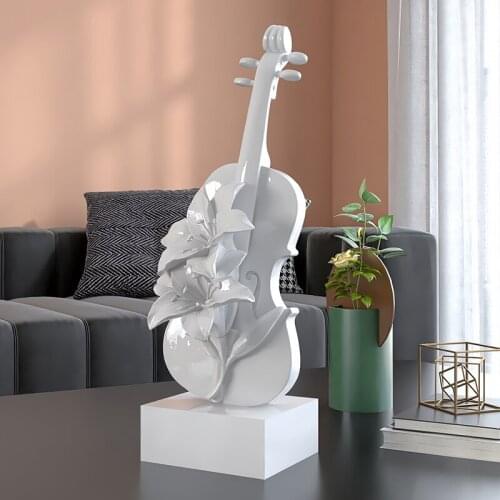 Modern Art Home Decoration Crafts Violin Statue Sculpture Living Room Porch TV Cabinet Wine Cabinet Study Figurine Gift Ornament