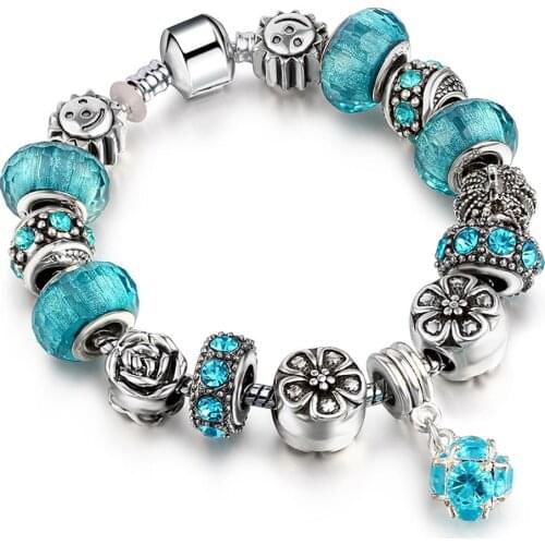 SZELAM Silver Flower&Crown Cuff Bracelets For Women Crystal Sun Face Bracelet Charm Jewelry Pulseras Mujer Bracelet SBR190429