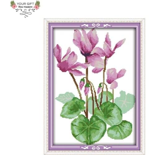 Joy Sunday Flowers Home Decoration H588 14CT 11CT Stamped Counted Purple Flower Embroidery DIY Cross Stitch Kit