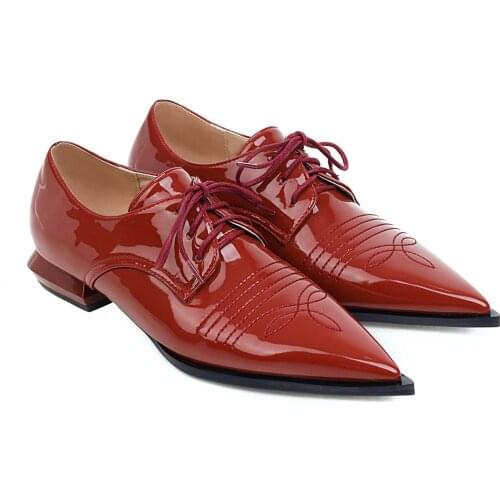 Women shoes Pointed Toe Square heel Lace-Up Neutral zapatos de mujer gold silver red black